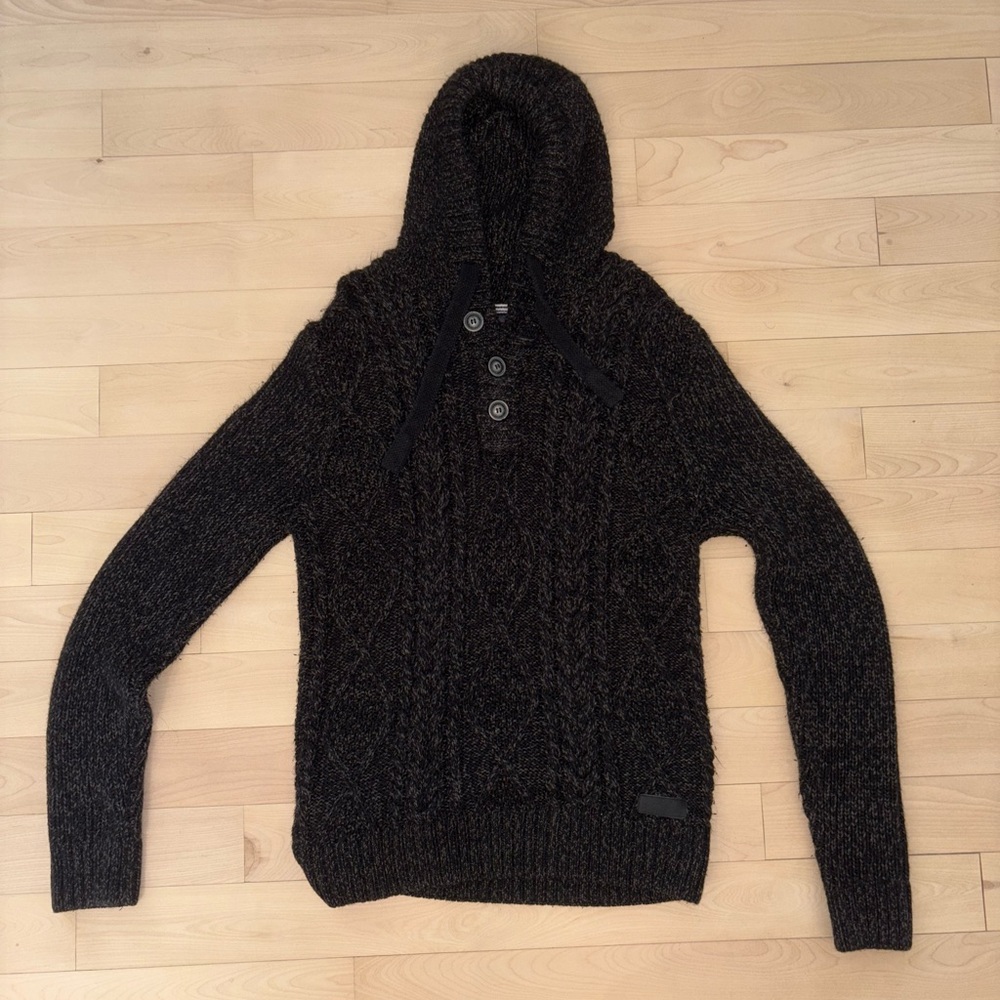 Black Knit Hoodie Sweater